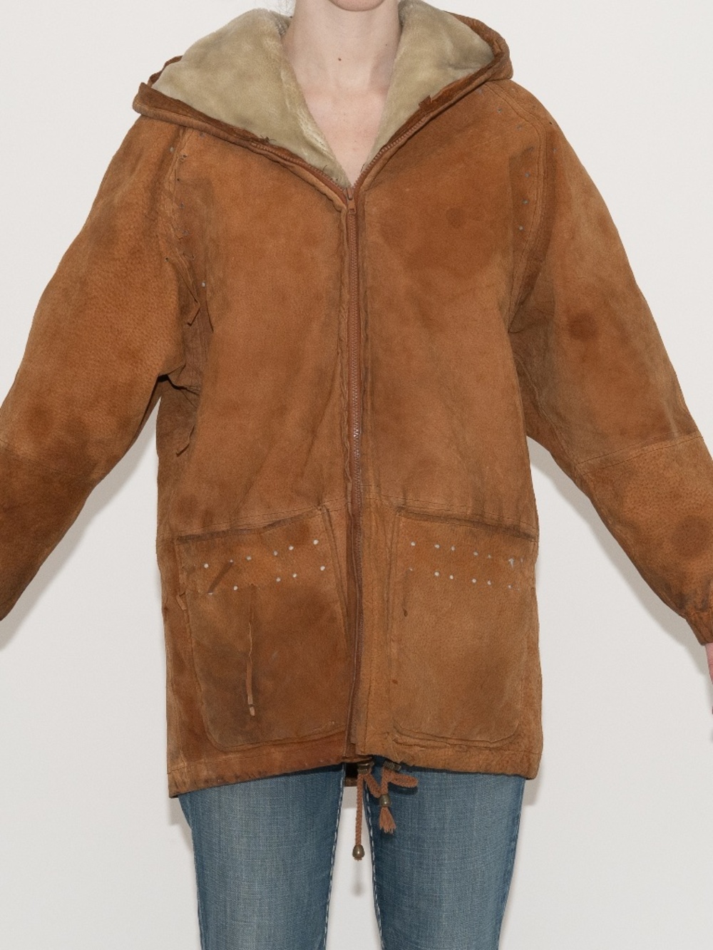 Vintage leather hoodie jacket essential club size medium with leather ties